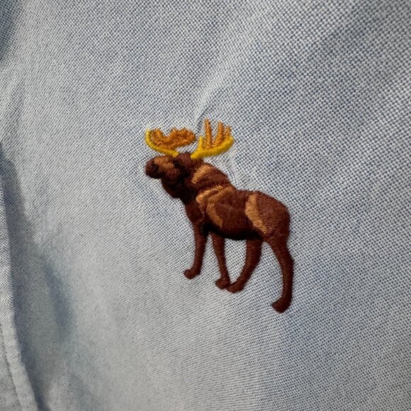 Abercrombie & Fitch Men’s Oxford Shirt Blue Long Sleeve Button Down Moose Logo X - Picture 6 of 8
